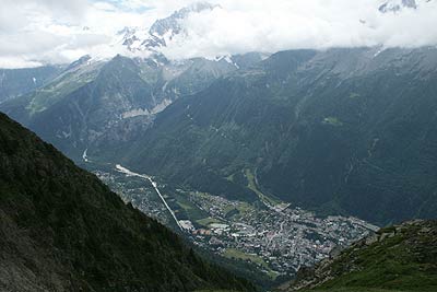 The view down to Chamonix