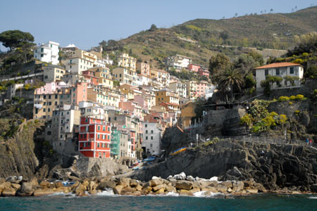 Cinque Terre village of Riomaggiore from the sea
