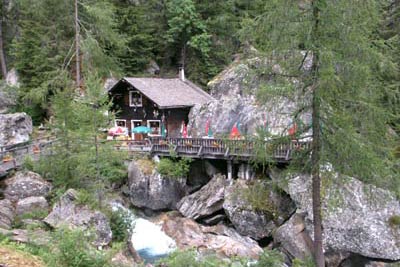 Café above cascades at foot of Vallée de Bérard