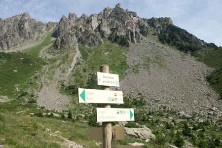 Footpath signs at Le Charlanon
