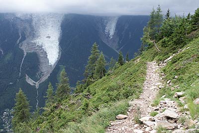 Fingers of ice drop down the flanks of Mont Blanc