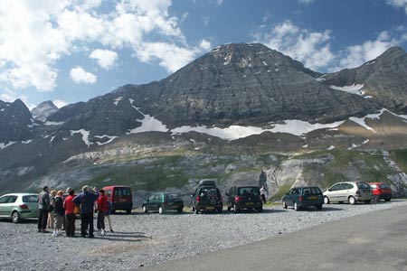Carpark at Col des Tentes with Le Taillon as a backdrop