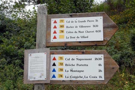 Typical footpath sign on the Pralognan to la Croix path