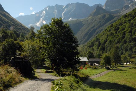 View up Champagny Valley to Mont Casse & lac de la Gliere