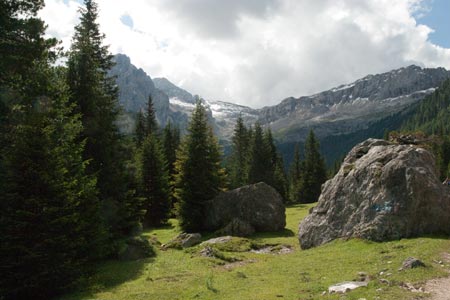 Val de Contrin with grassland backed by mountains