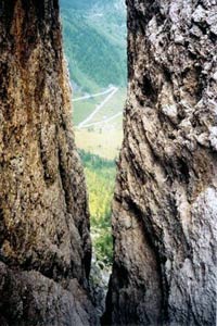 View from the footbridge on the Pisciadu Climbing Path