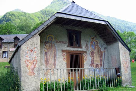 A painted roadside chapel at the Granges d'Astau